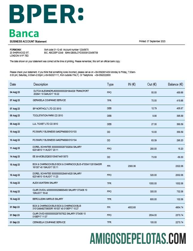 Declaração da Organização do Grupo Realista BPER modelo Word e PDF